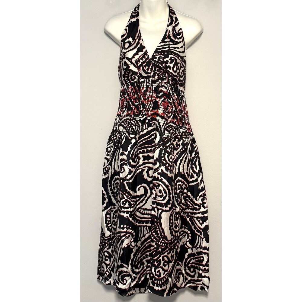 WD NY 100% Silk Midi Halter Sundress Sz 12 A-Line Babydoll Boho Y2K